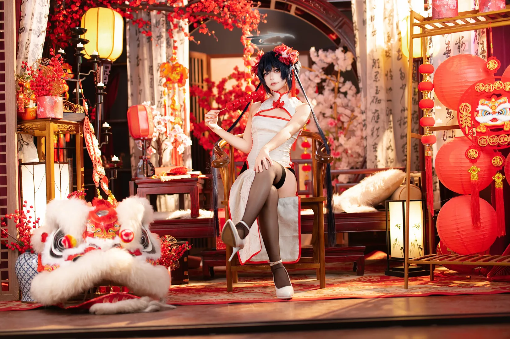 【蔚蓝档案妃咲cos】新春旗袍龙华妃咲，节日祝福献给每位老师 - 第 1 张