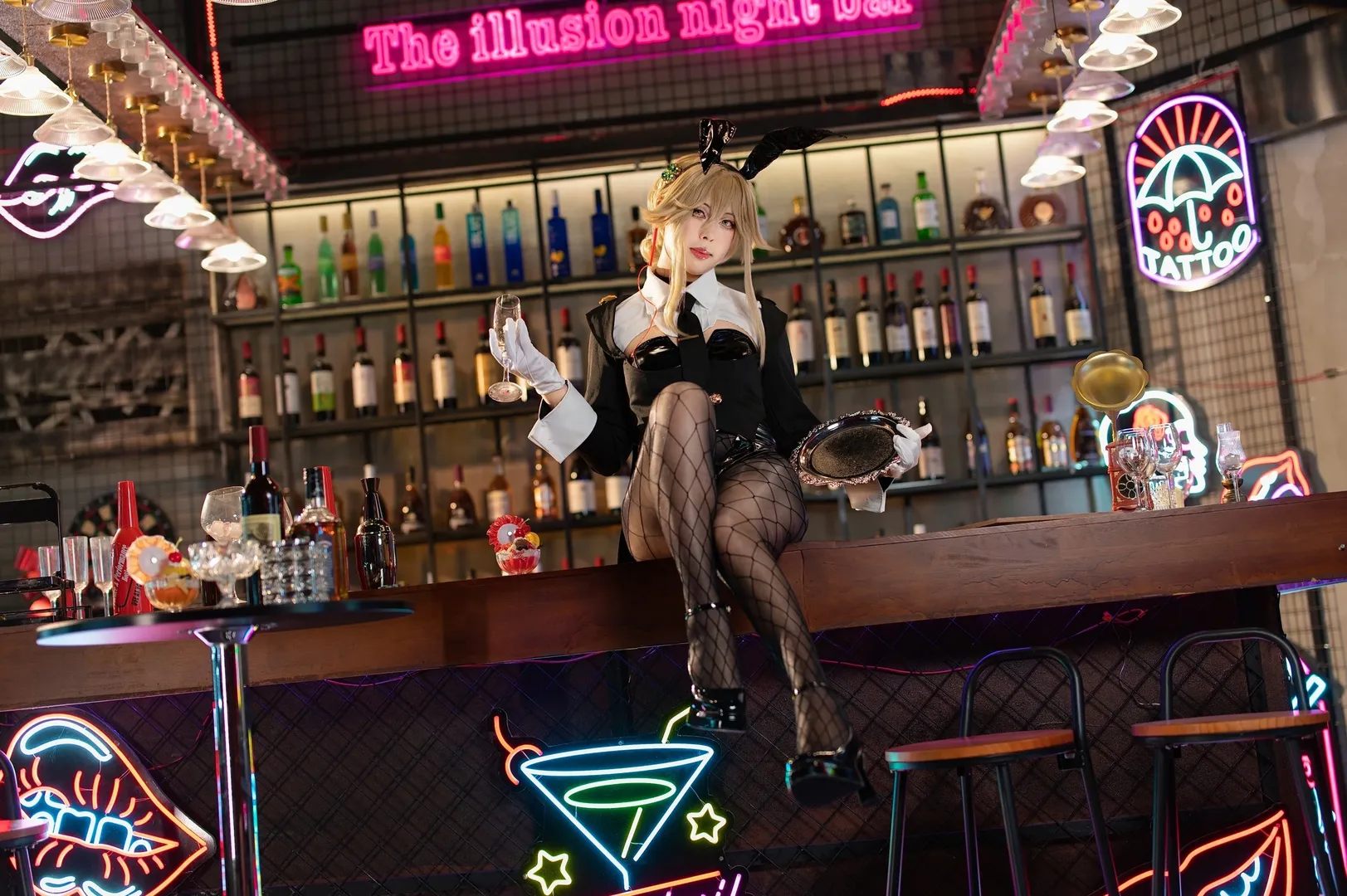 [Ade cosplay] Goddess of Victory: Nikke, Bunny Girl in a Neon Bar - Image 1