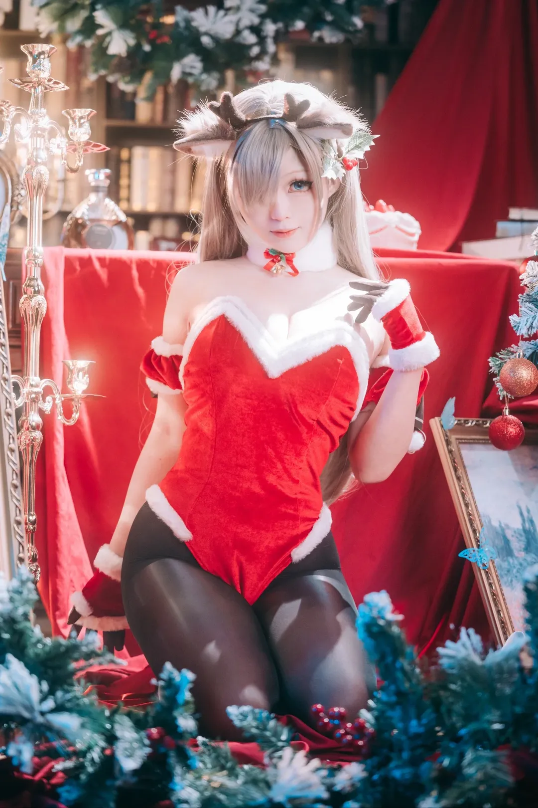 【一之濑明日奈cos】蔚蓝档案的冬日驯鹿，复古书房里的节日定格 - 第 9 张
