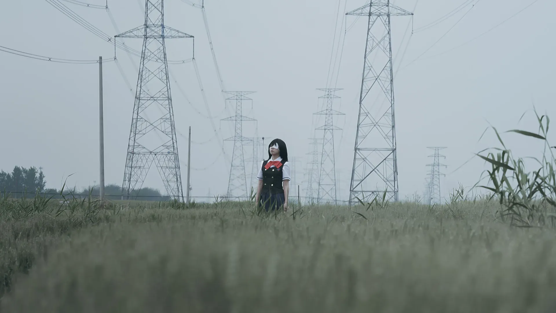 【见崎鸣cos】阴天麦田与高压电塔下的白衣眼罩少女 - 第 13 张