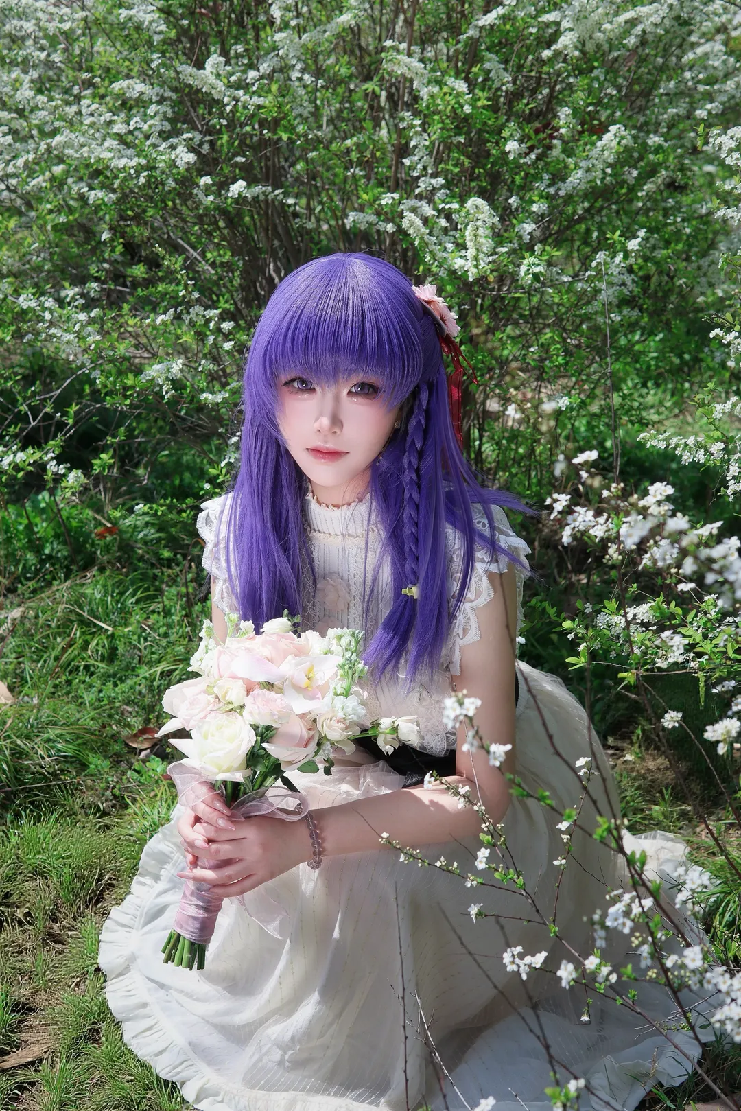 【间桐樱cos】春日雪柳下的紫发少女，型月外景记录