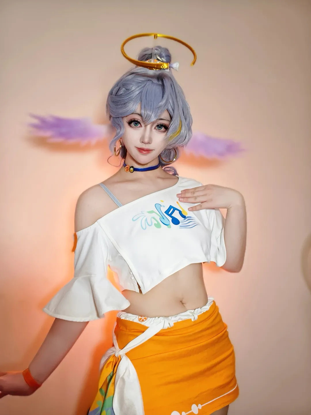 【知更鸟cos】银色长发与橙色短裙的反重力拍摄记录 - 第 3 张