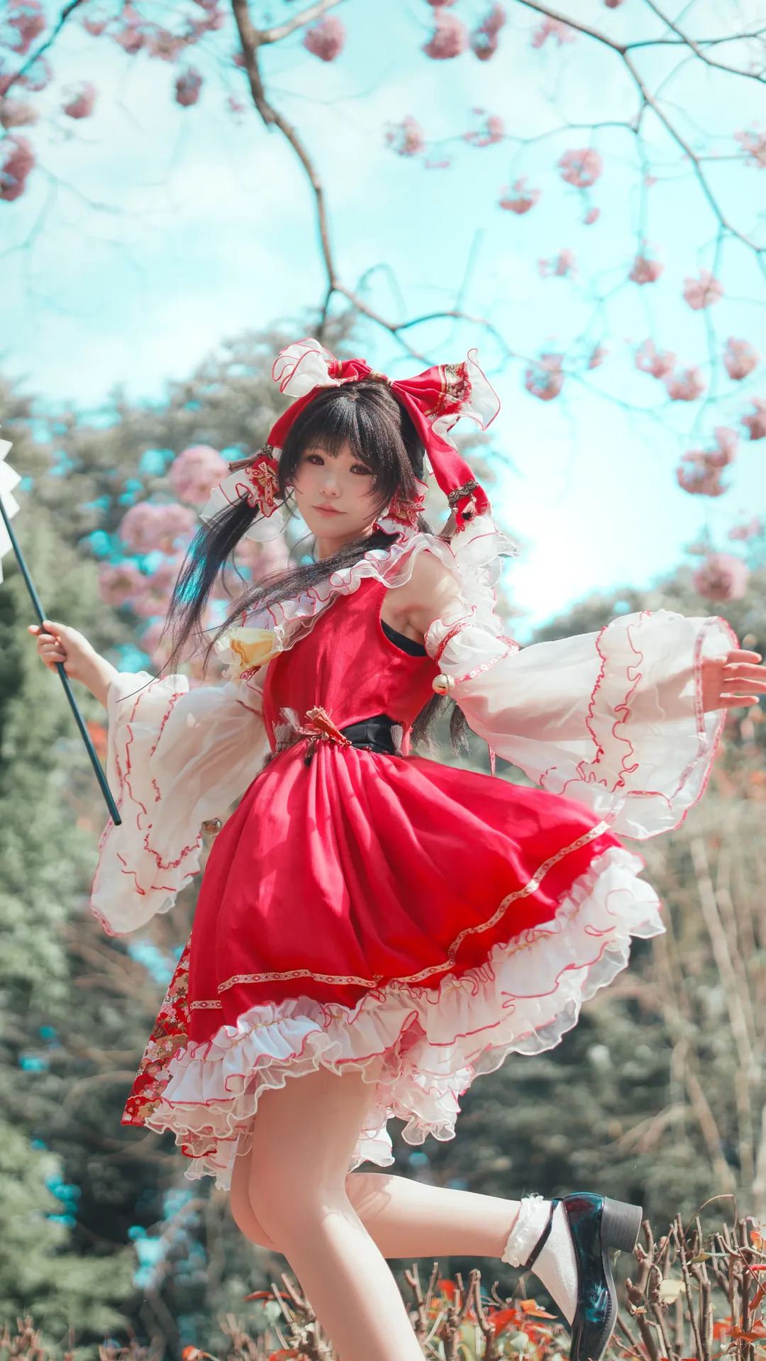 【博丽灵梦cos】东方Project红白巫女与粉花风铃木的春日纪 - 第 2 张