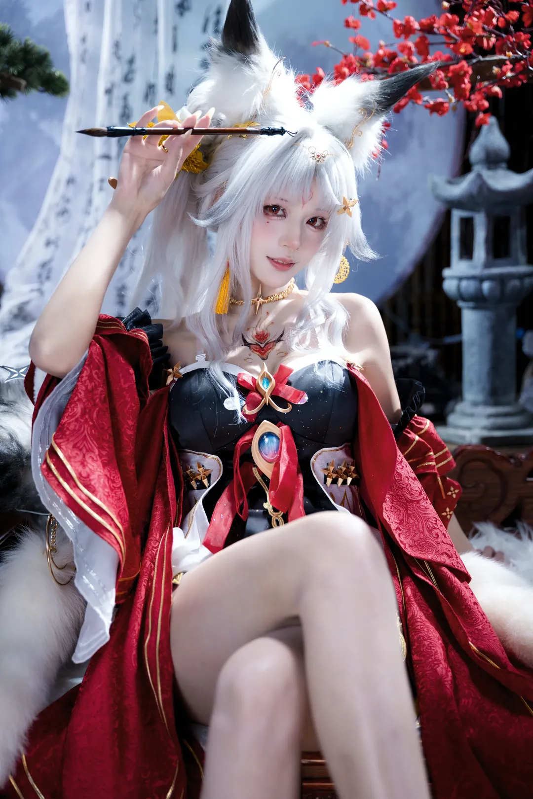 【心月狐cos】鸣潮里的灵狐，这套红黑国风造型真的太仙了