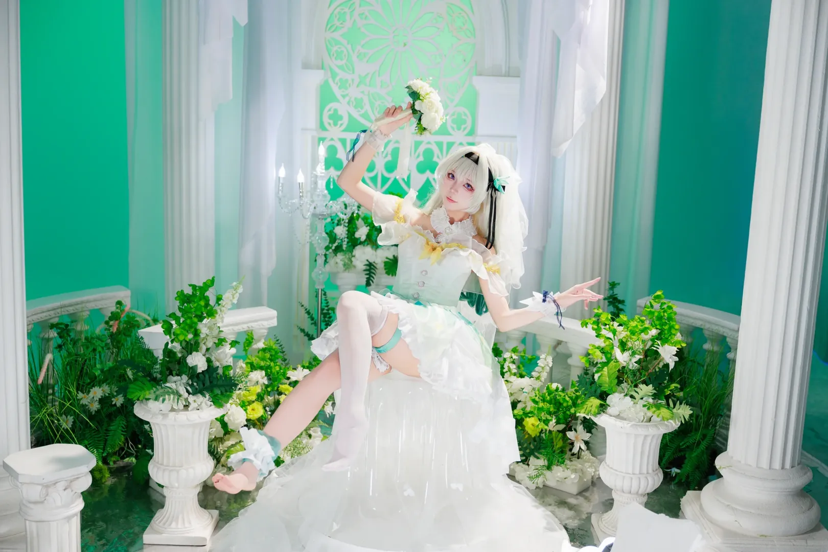 【流萤cos】崩坏星穹铁道，纯白花嫁与薄荷绿碰撞的视觉盛宴 - 第 1 张