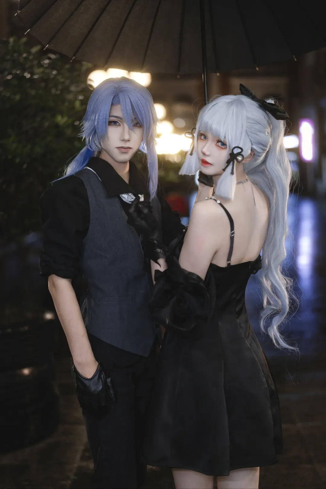 【Kamisato Ayaka cosplay】A Rainy Night Photo Shoot with Genshin Impact's Kamisato Siblings and Honkai: Star Rail's Siblings - Image 1
