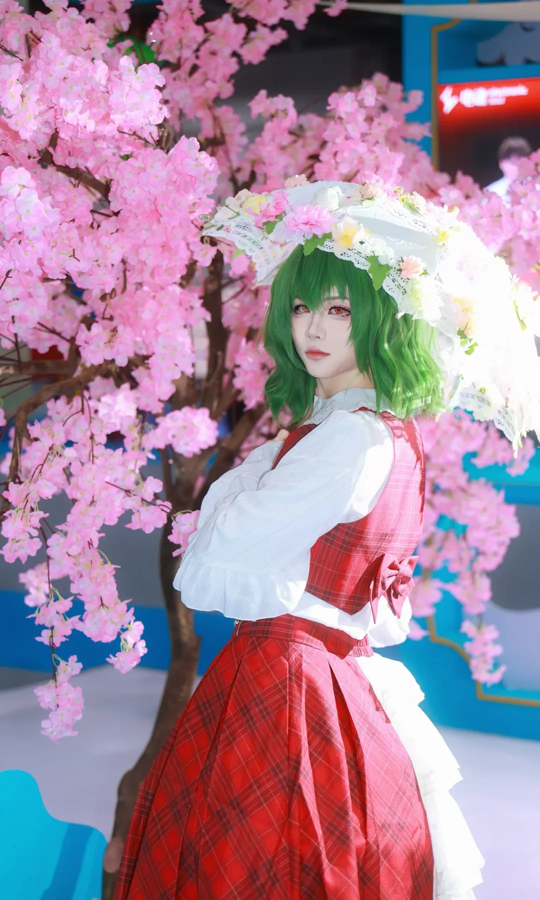 【风见幽香cos】东方Project这套红格子洋装与樱花的搭配记录