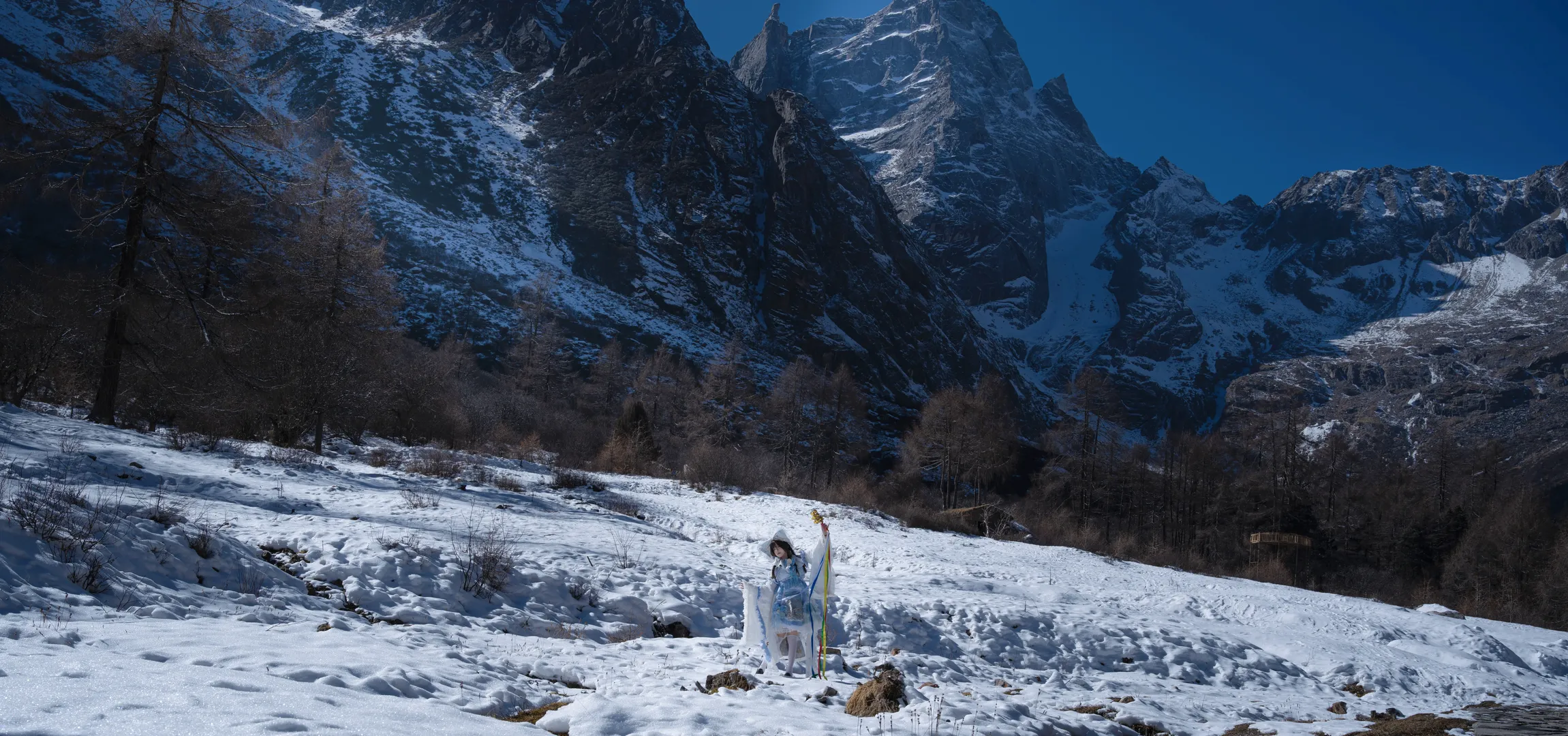 【博丽灵梦cos】雪原上的青色巫女，东方project旅拍 - 第 3 张