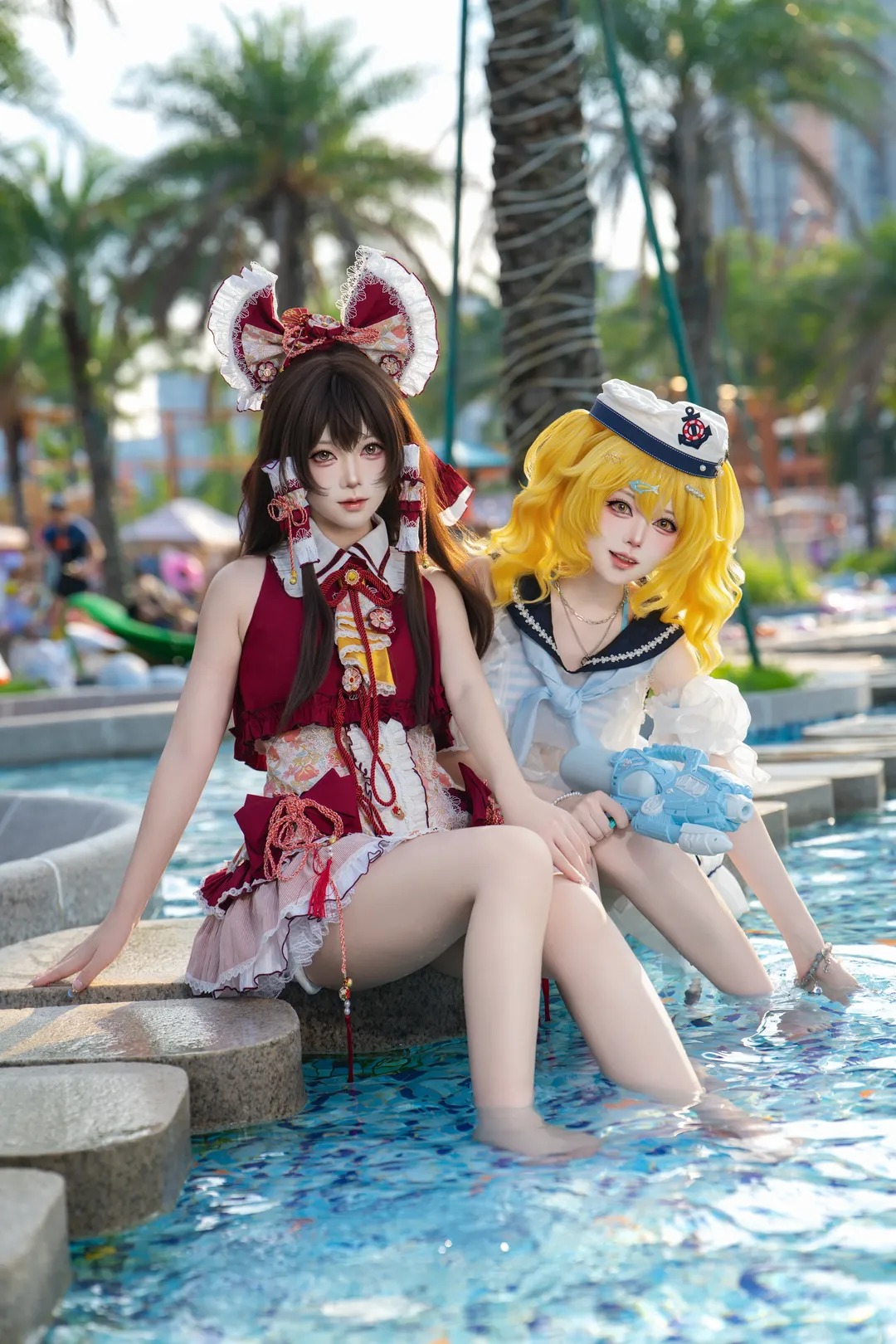 【博丽灵梦cos】东方project夏日水池边，与北白河千百合的二设泳装搭档 - 第 4 张