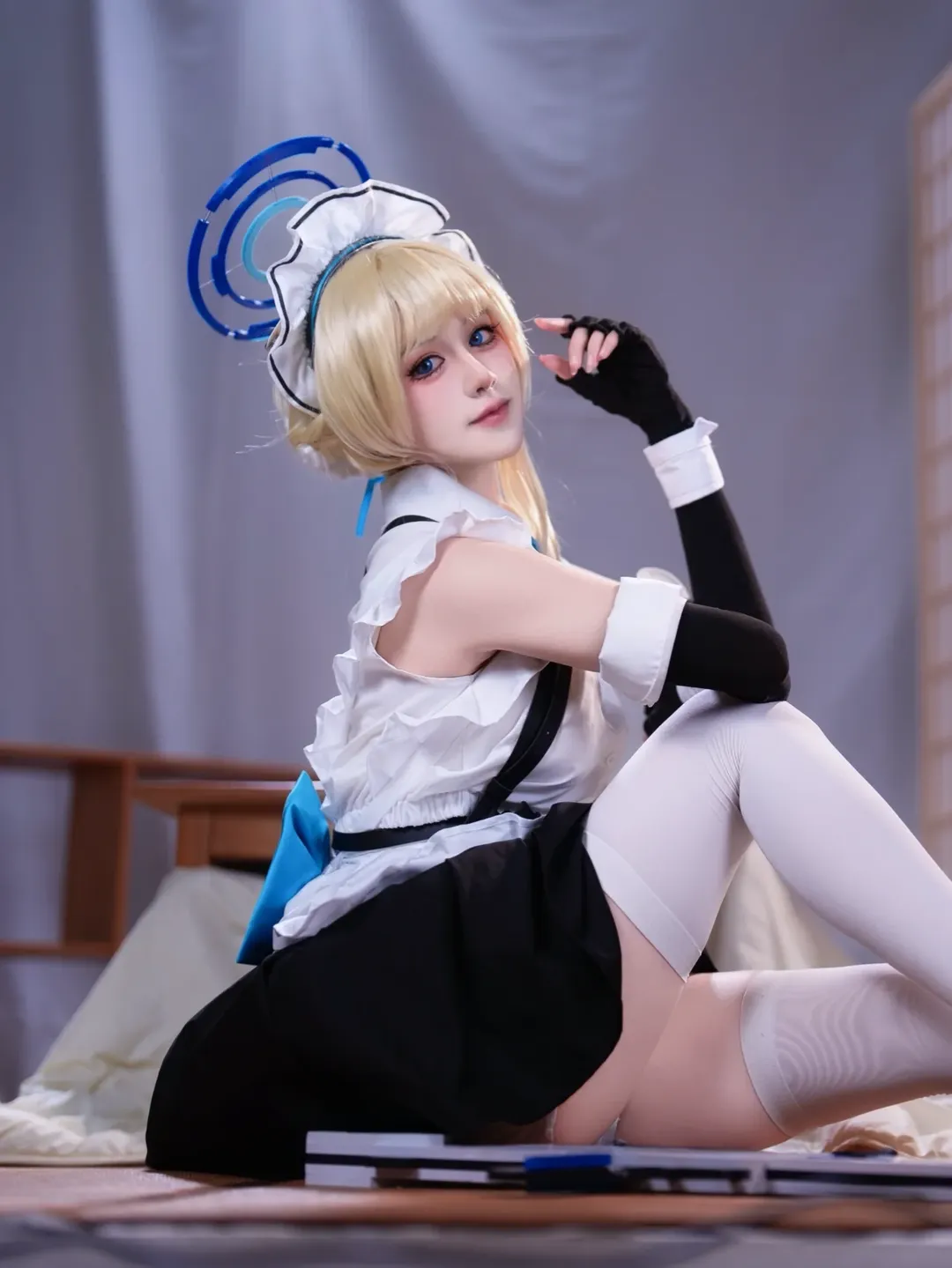 【Asuma Toki cosplay】Blue Archive's Tactical Maid with White Stockings and High Heels - Image 1