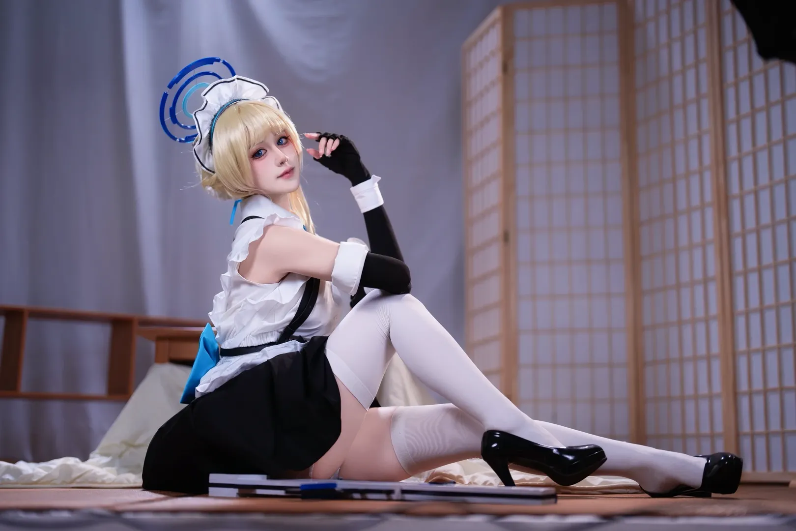 【Asuma Toki cosplay】Blue Archive's Tactical Maid with White Stockings and High Heels - Image 2