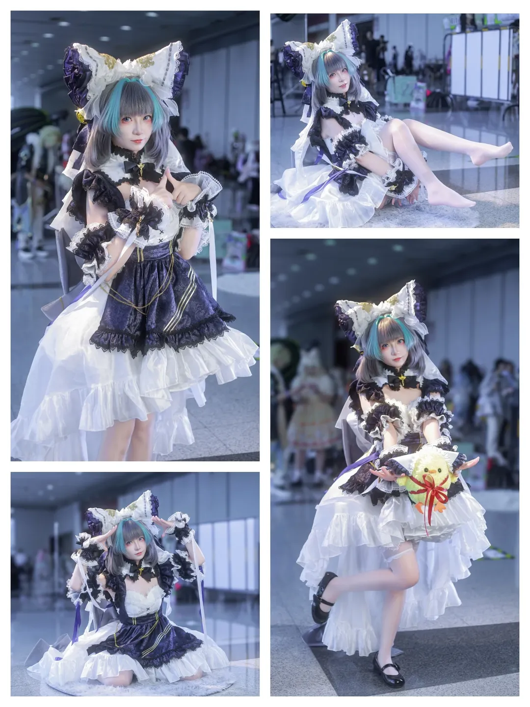 【アズールレーン チェシャー コスプレ】黒と白のフリルドレス、ロリータスタイルのイベント写真をシェア - 1 枚目