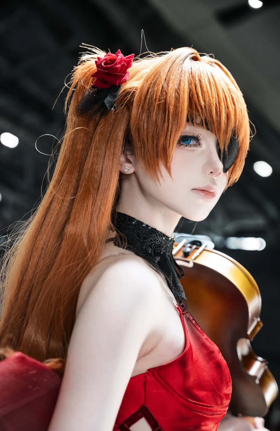 【明日香cos】新世纪福音战士，红裙黑丝与小提琴的场照记录 - 第 1 张