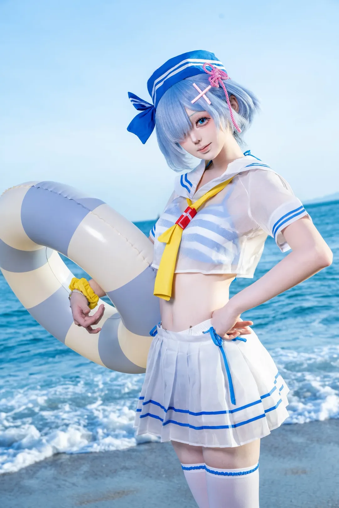 【蕾姆cos】海邊水手服加白絲，海風中的清爽夏季外拍分享 - 第 1 張