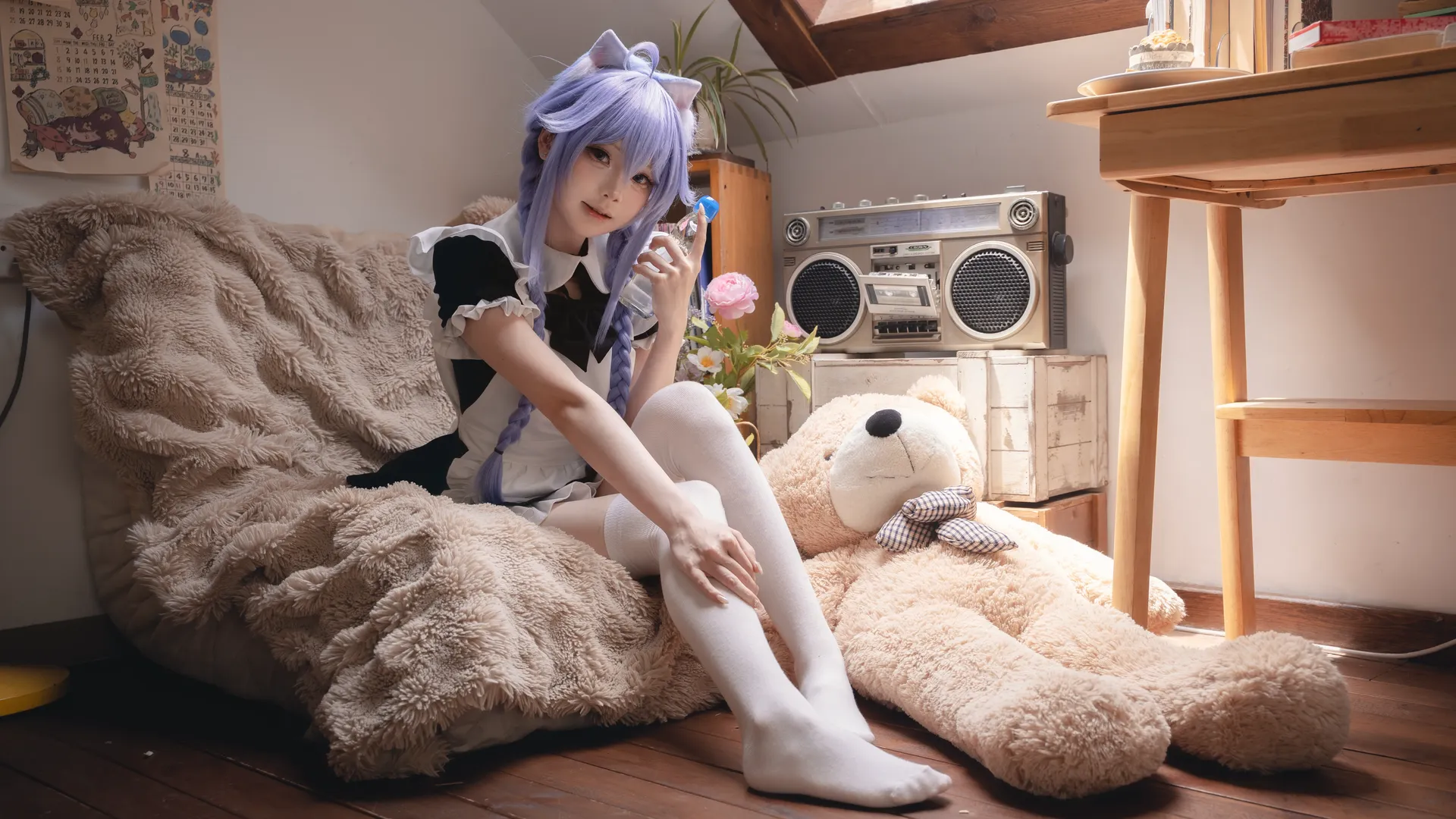 【洛琪希cos】无职转生，慵懒的阁楼女仆装日常 - 第 4 张