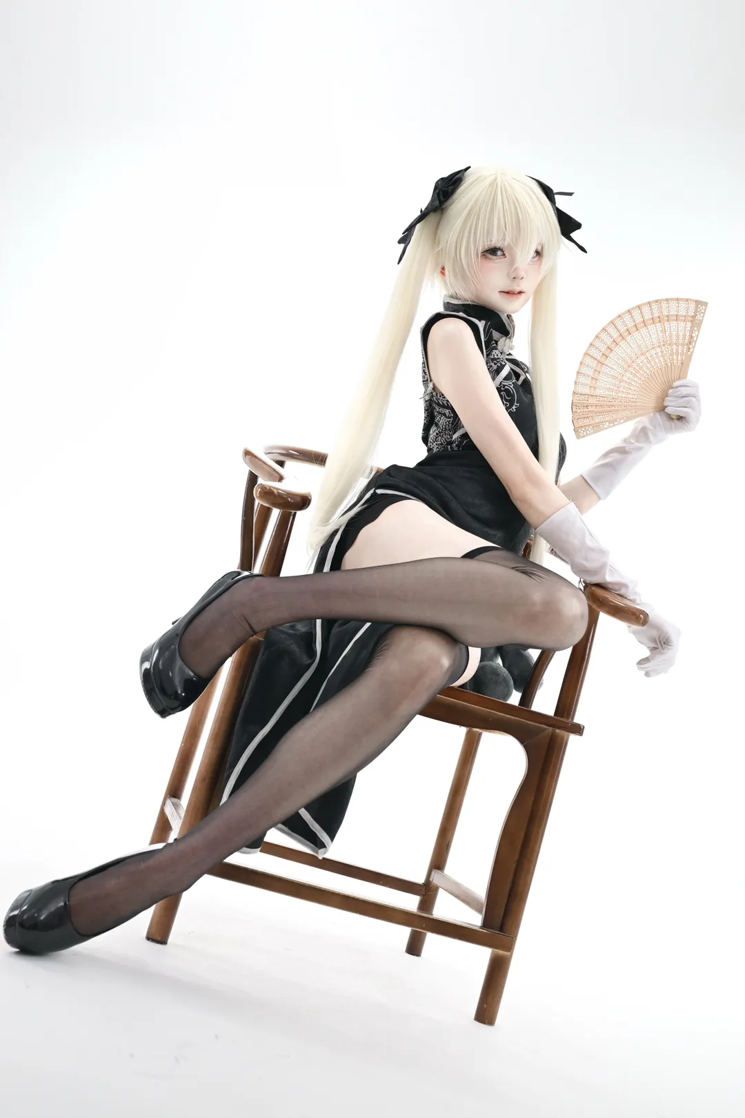 【春日野穹cos】身着黑旗袍的缘之空女神
