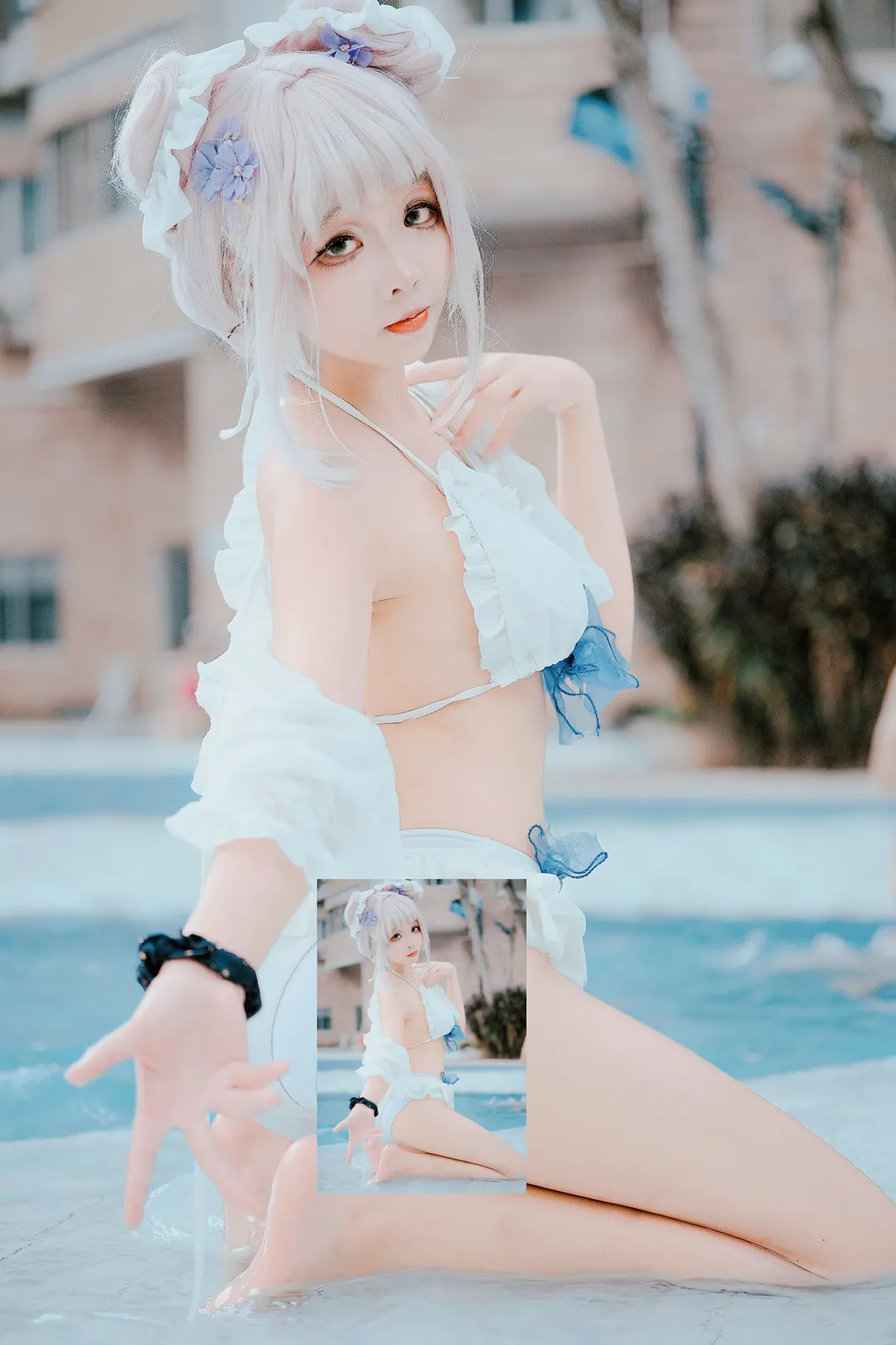 【圣园未花cos】蔚蓝档案的夏日泳池清凉战记 - 第 4 张