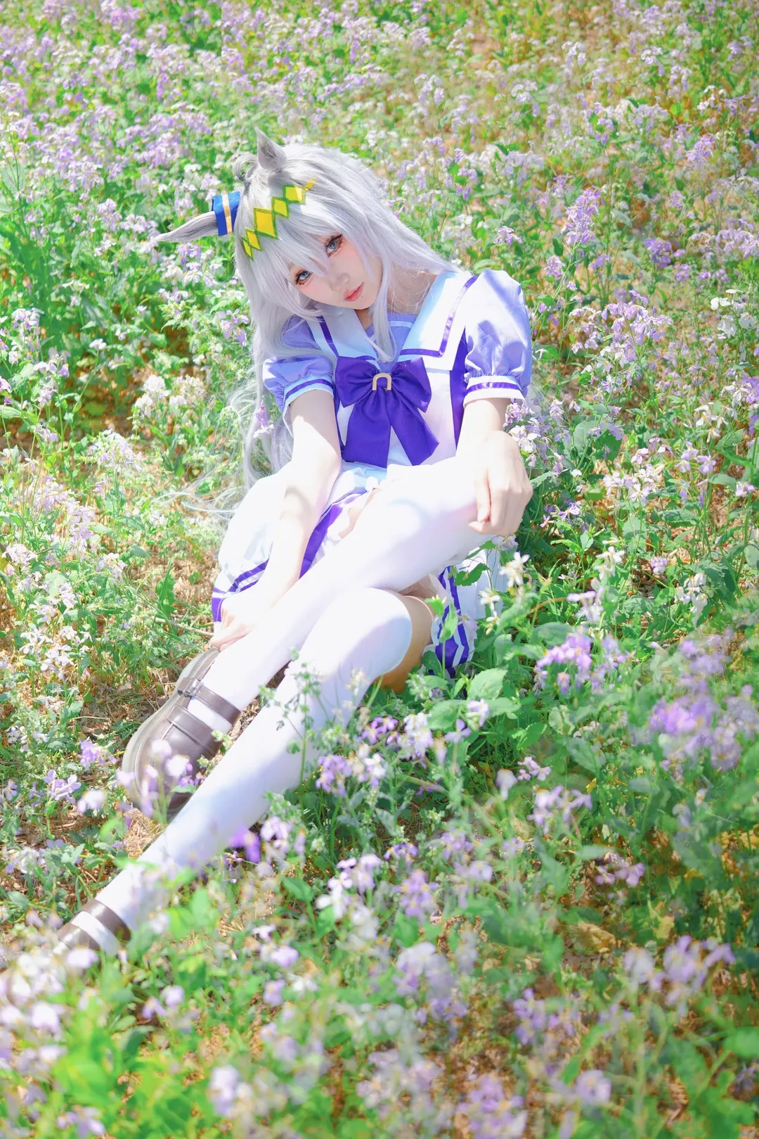 【小栗帽cos】赛马娘紫云英花海特辑，分享白丝腿型拍摄心得 - 第 1 张