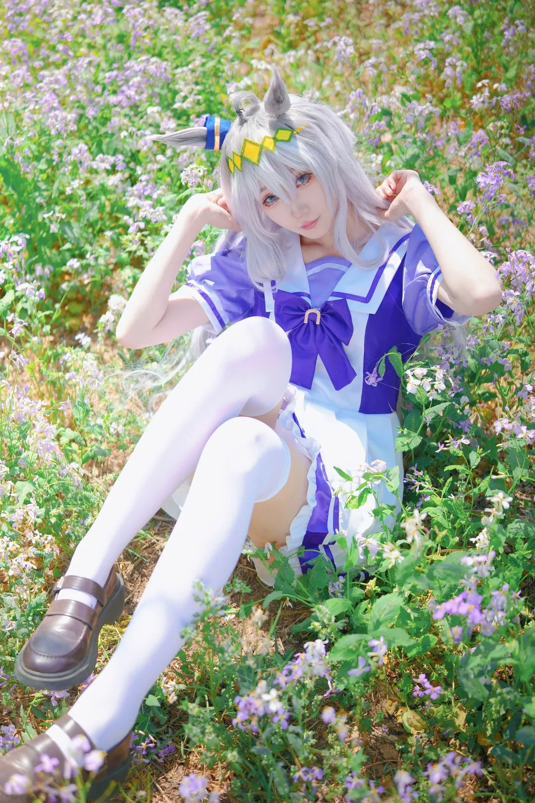 【小栗帽cos】赛马娘紫云英花海特辑，分享白丝腿型拍摄心得 - 第 2 张