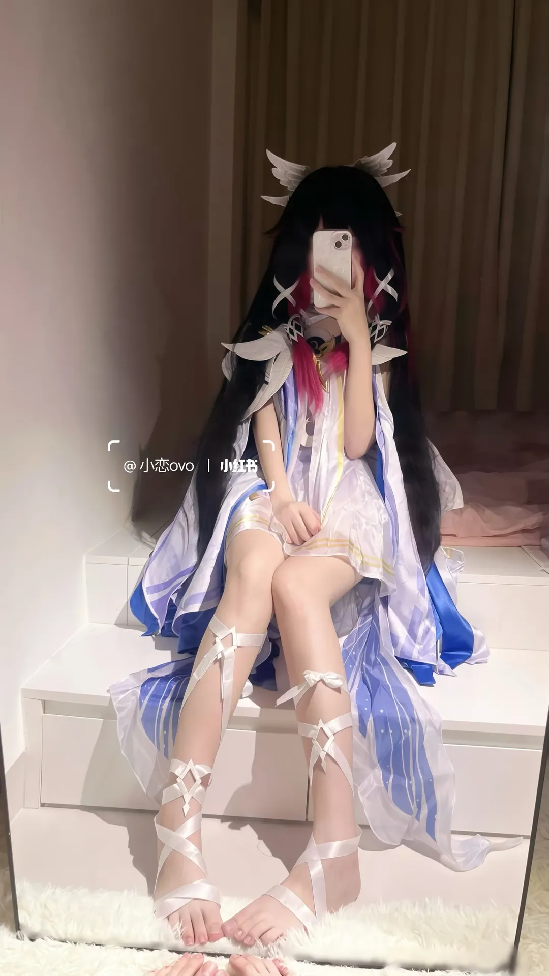 【コロンビーナ コスプレ】『原神』少女、白与青の羽衣与レースアップの軽やかな再現 - 3 枚目