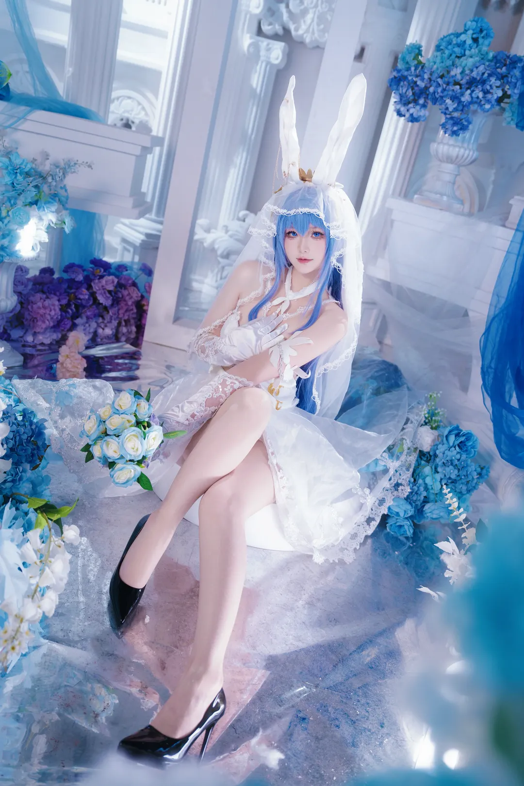 【新泽西cos】碧蓝航线花嫁，纯白与冰蓝交织的梦幻时刻 - 第 1 张