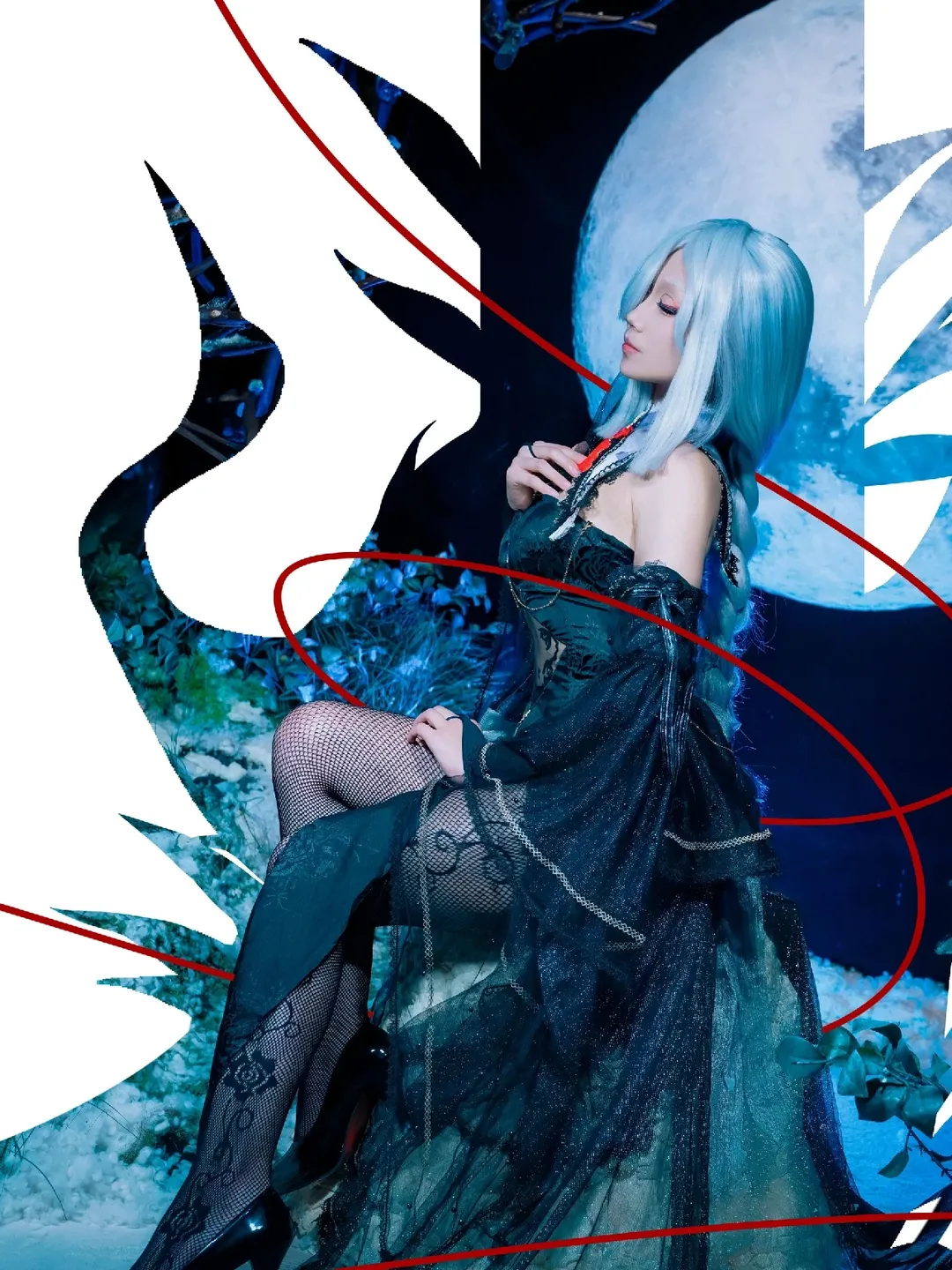 【申鹤cos】月夜下的哥特风花嫁，这套造型真的很惊艳 - 第 1 张
