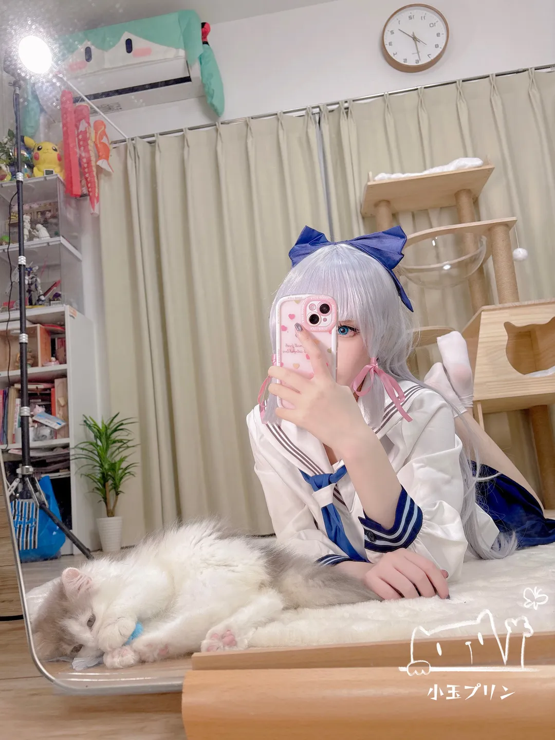 【神里绫华cos】原神JK搭配，与猫咪互动自拍日常 - 第 2 张
