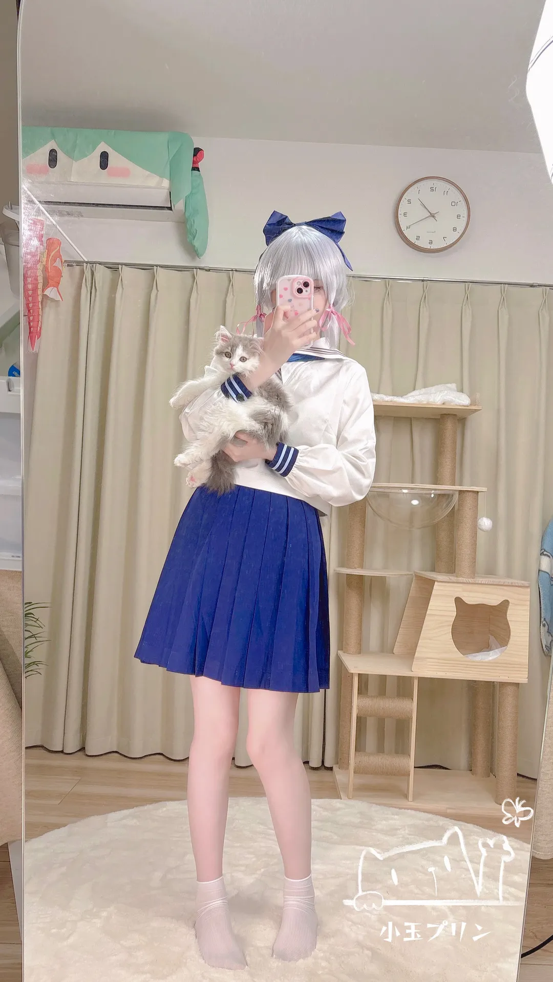 【神里绫华cos】原神JK搭配，与猫咪互动自拍日常