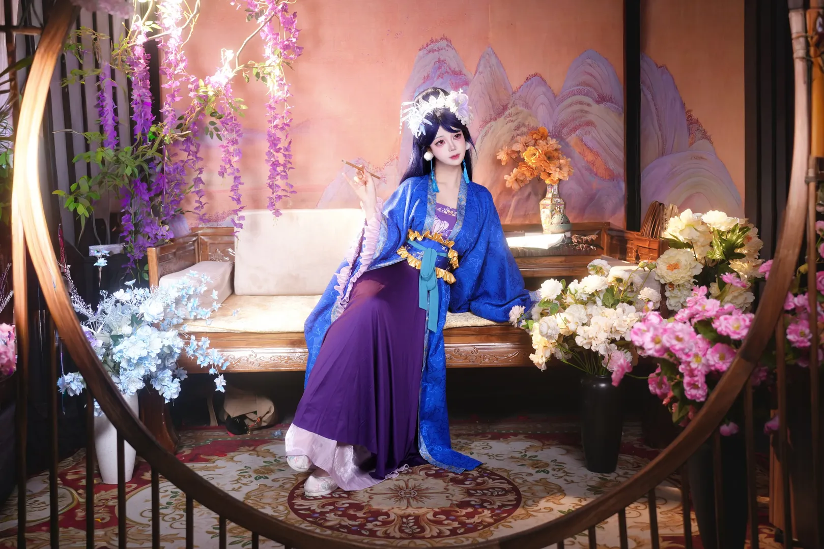 蓝发古风汉服造型，游走于古典山水梦境 - 第 2 张