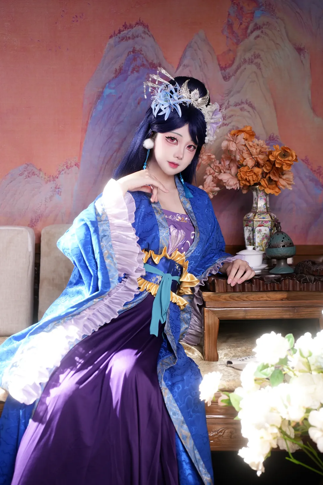 蓝发古风汉服造型，游走于古典山水梦境 - 第 4 张