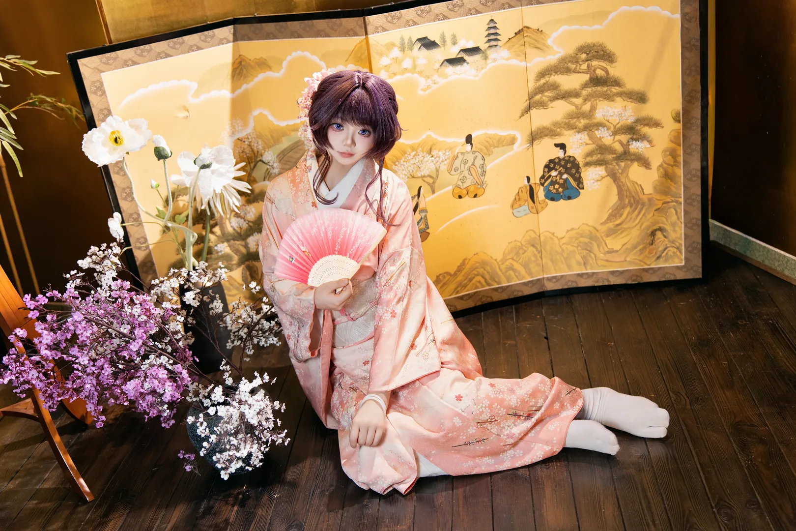 【和粟燻子cos】和風影棚裡的粉色和服少女 - 第 6 張