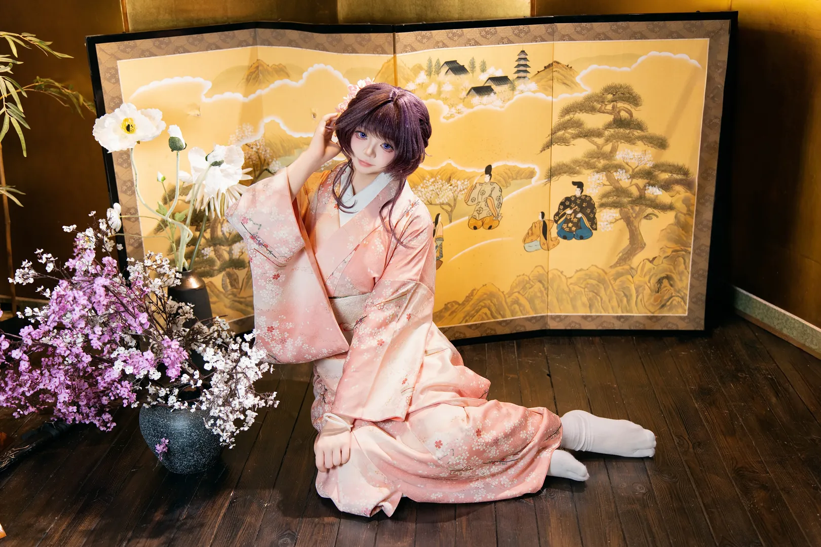 【和粟燻子cos】和風影棚裡的粉色和服少女 - 第 7 張