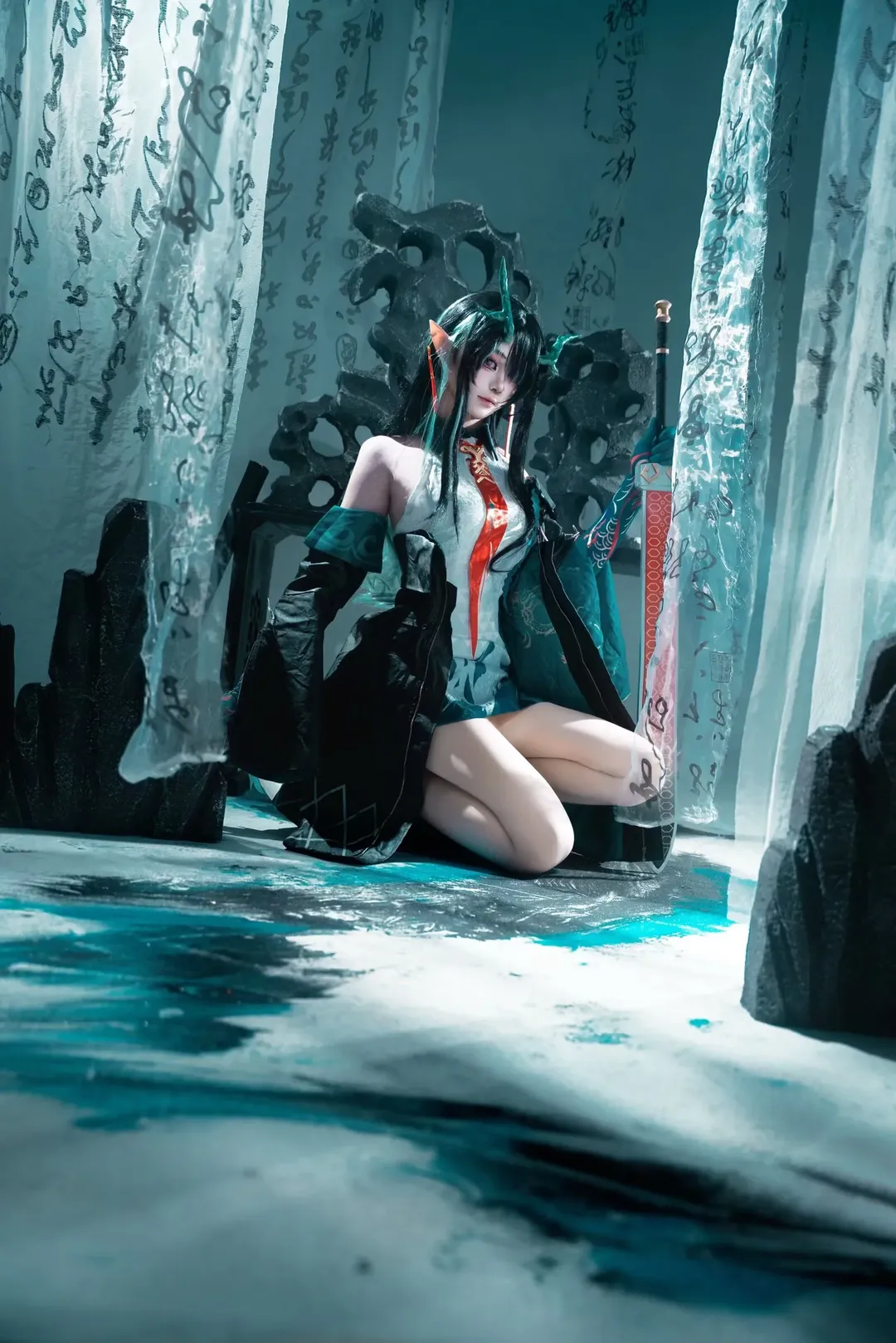 【停雲 コスプレ】墨に染まる青衫、筆を執り夢を描く - 3 枚目
