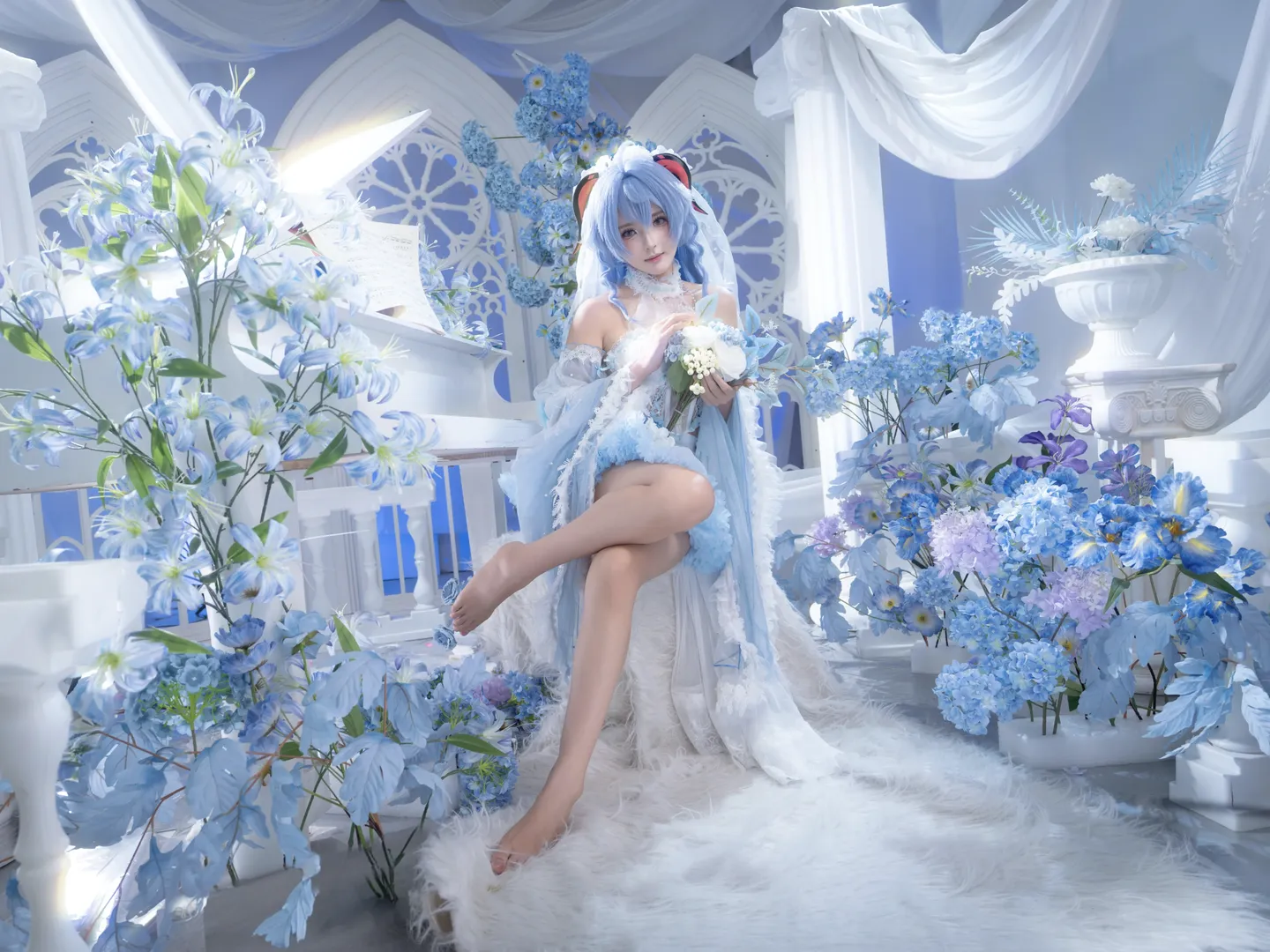 【甘雨cos】原神 湛蓝花嫁里的梦幻特写