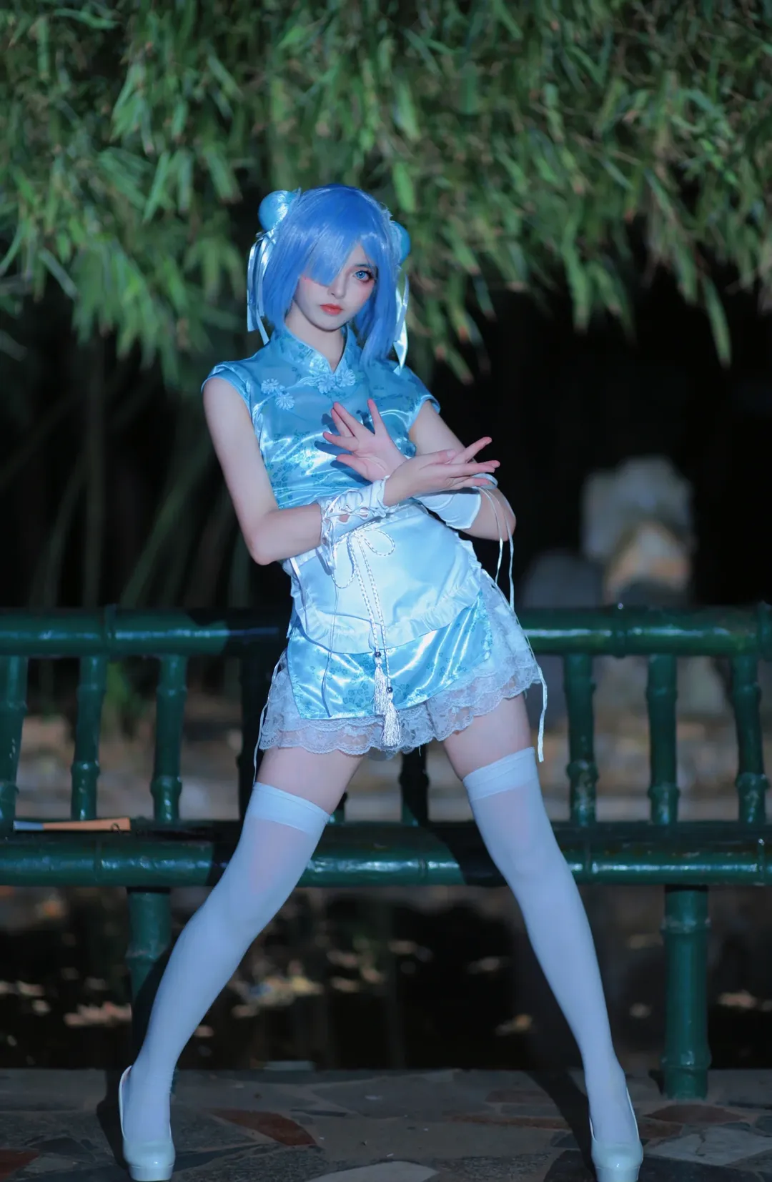 【雷姆cos】從零開始的異世界生活，藍色私設旗袍的靜謐之夜 - 第 2 張