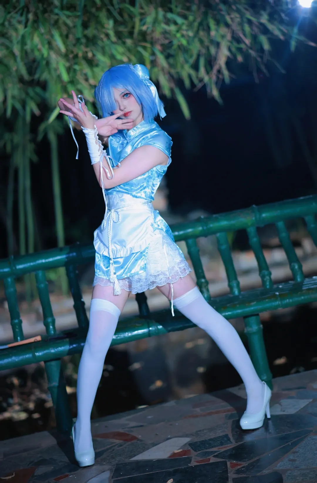 【雷姆cos】從零開始的異世界生活，藍色私設旗袍的靜謐之夜 - 第 3 張