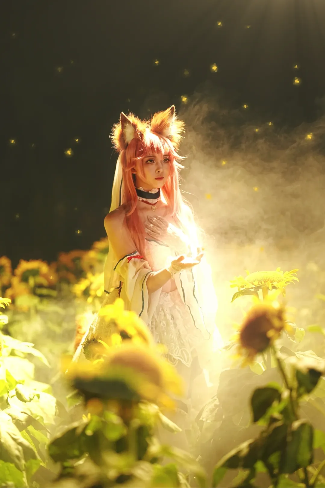 【玉藻前cos】在向日葵花海夜景里留下这份美丽 - 第 4 张