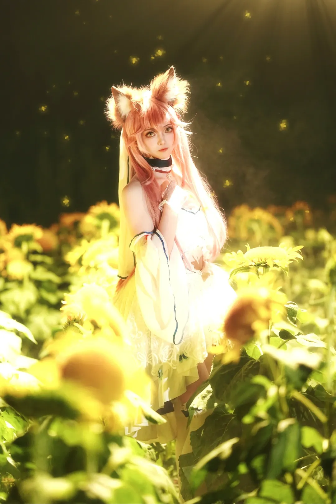 【玉藻前cos】在向日葵花海夜景里留下这份美丽 - 第 5 张