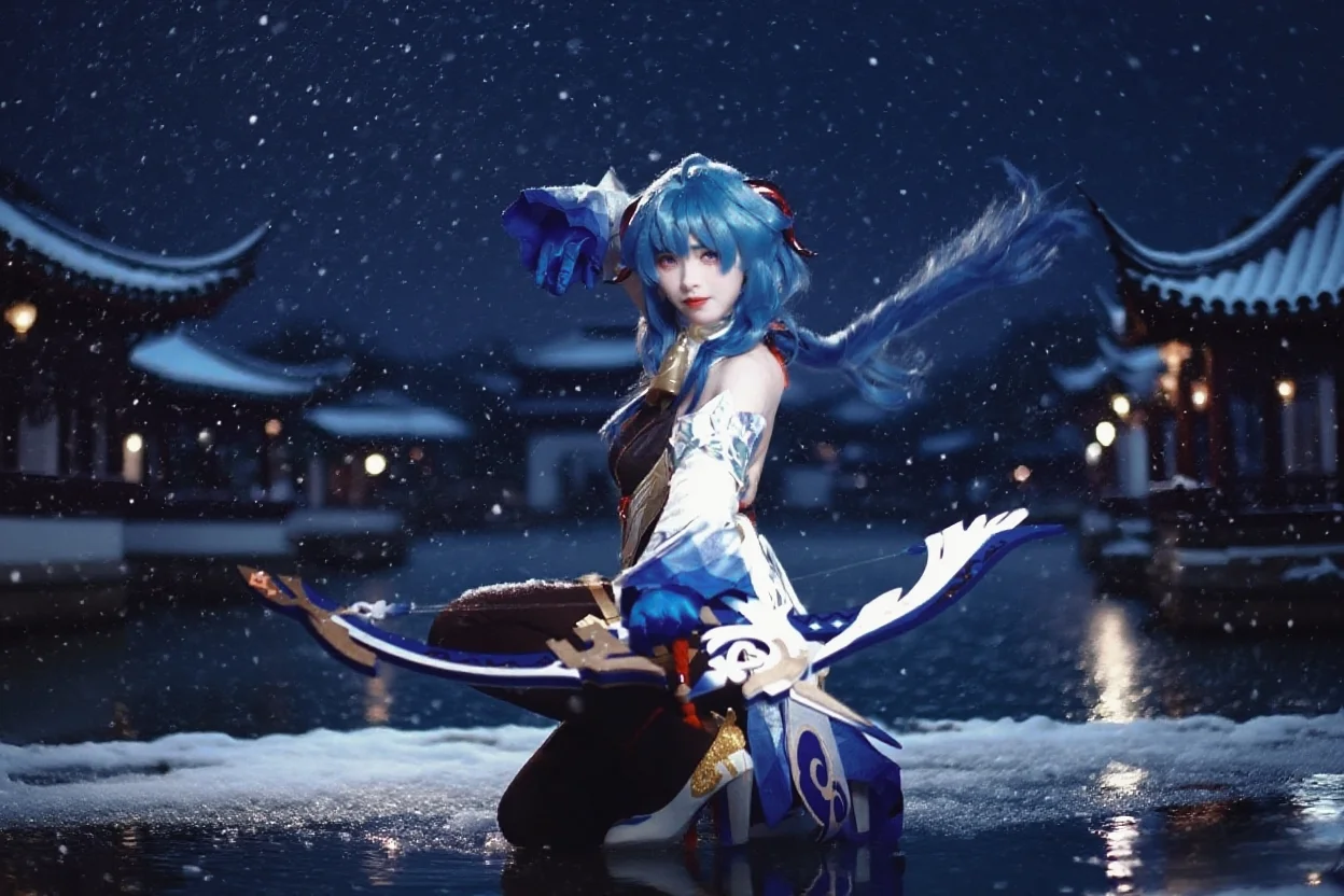 【甘雨cos】风雪江南夜，还原原神的静谧之美 - 第 1 张