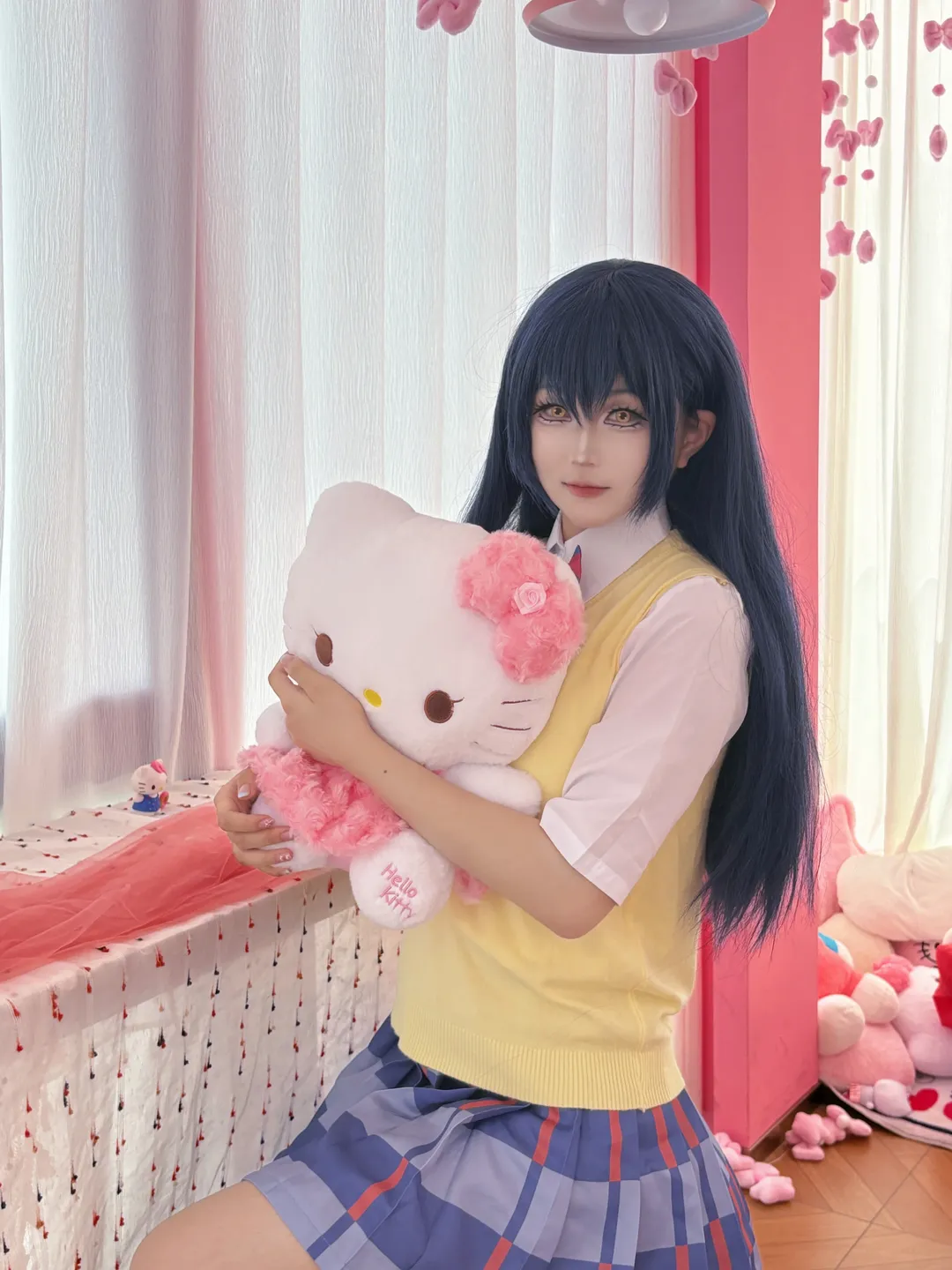 【海未cos】Love Live! 蓝发少女的清纯校服与丝袜展示 - 第 2 张