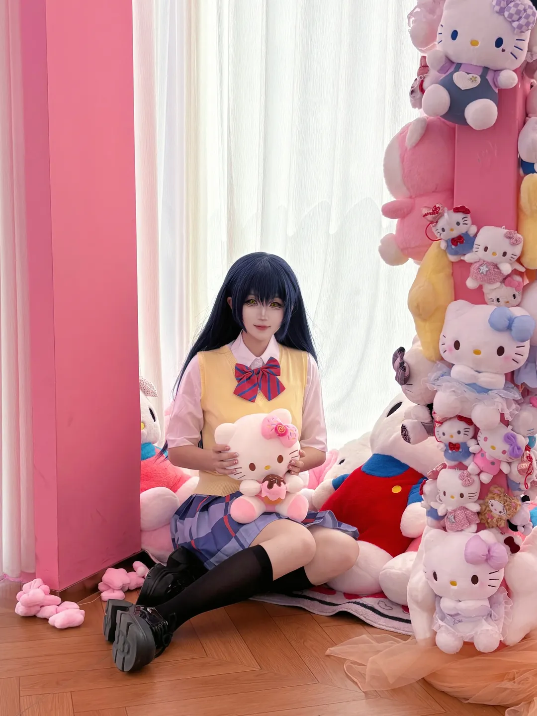 【海未cos】Love Live! 蓝发少女的清纯校服与丝袜展示 - 第 4 张
