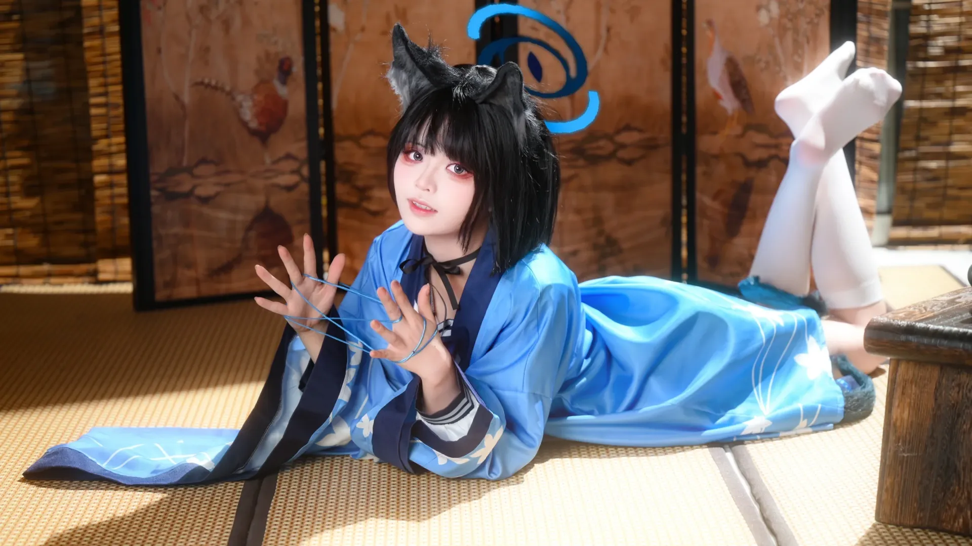 【桐生桔梗cos】沙勒新同学咪咪的蓝白慵懒午后 - 第 2 张