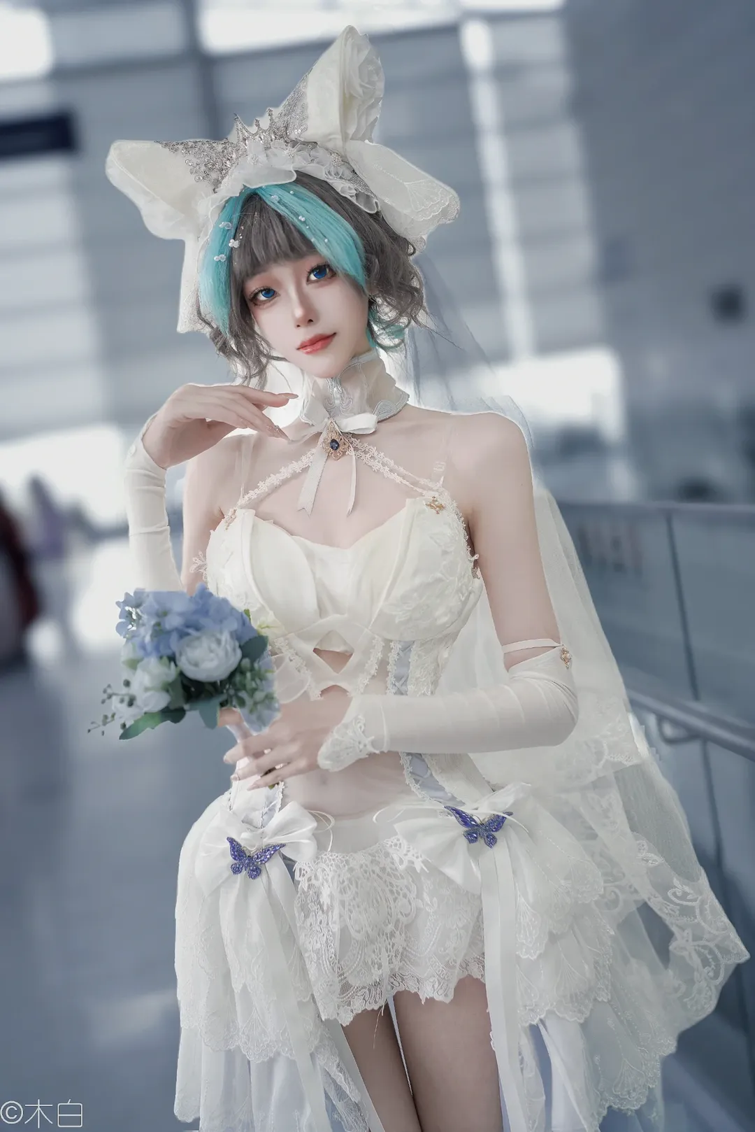 【柴郡cos】碧蓝航线誓约婚纱，蓝白猫猫头大胜利