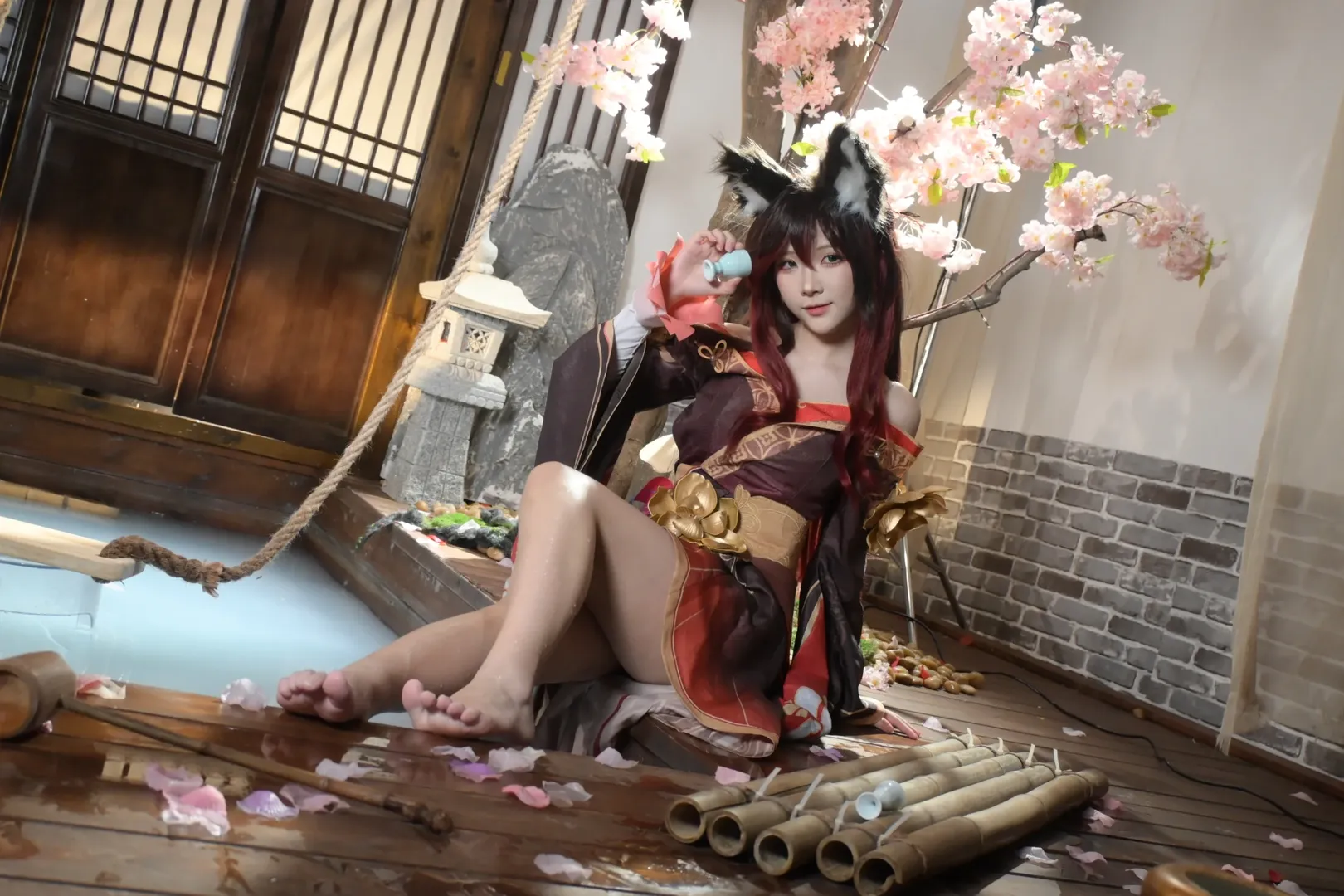 【忘归人cos】崩坏星穹铁道里的赤狐少女，沉浸式温泉造景