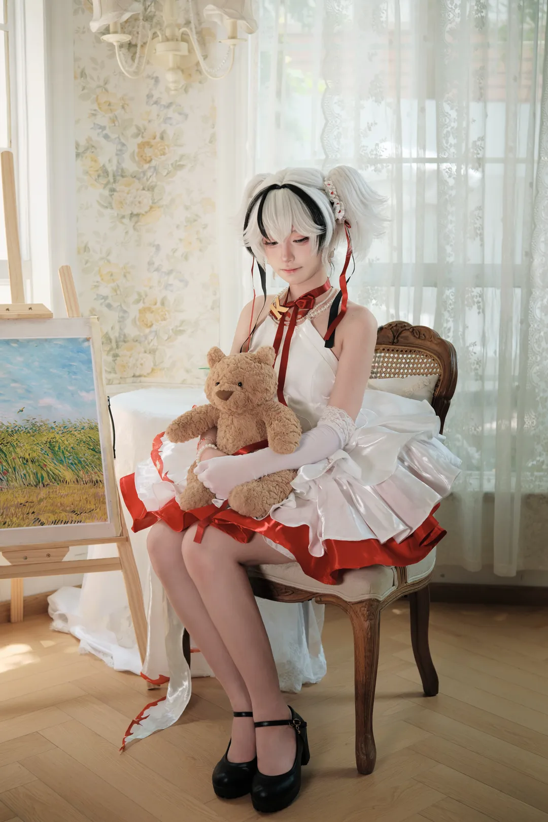 【椿cos】复古洋房里的红白缎面少女 - 第 2 张