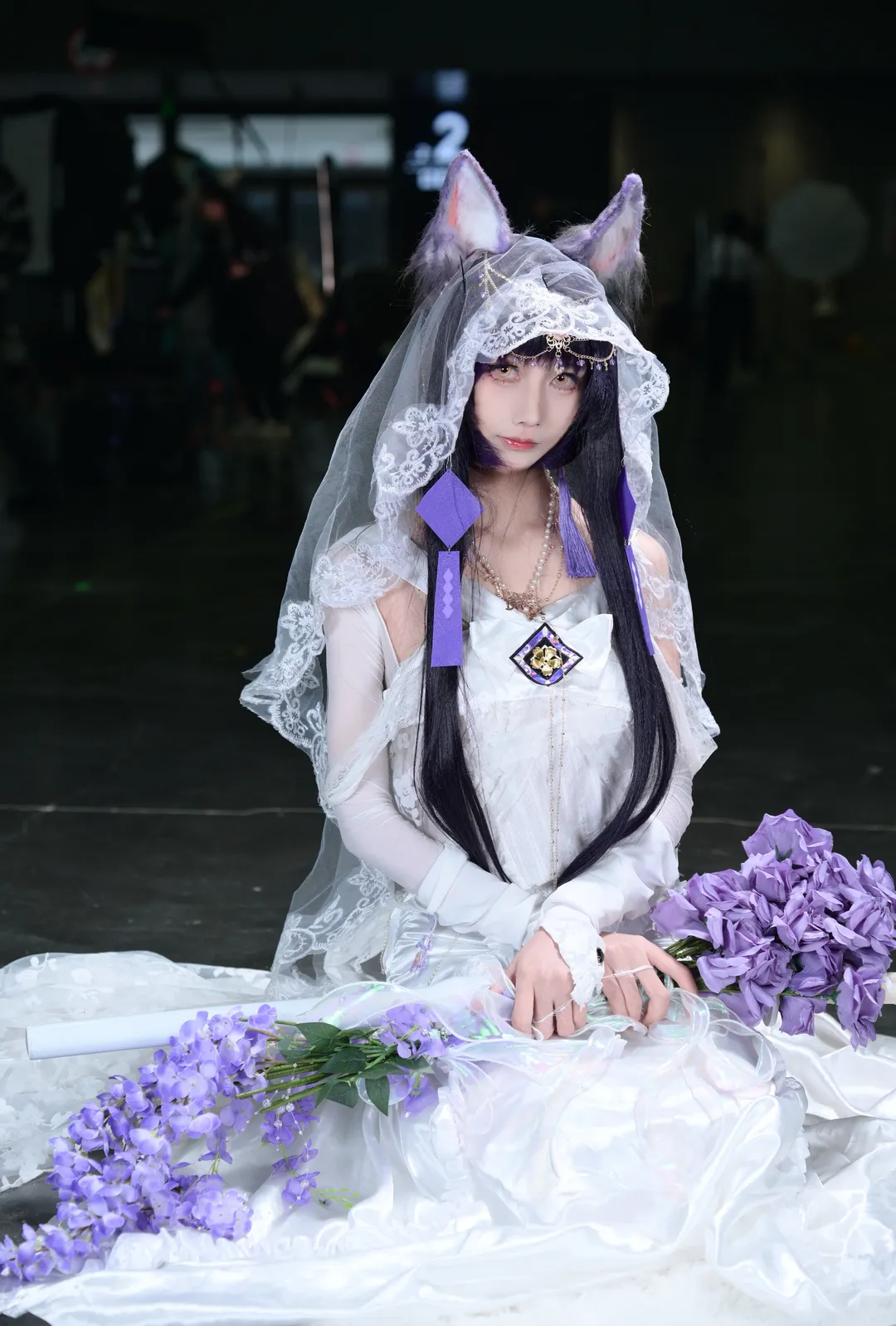 [Musashi cosplay] White Veil and Purple Flowers: Yamato-Class Sakura Empire Bridal cosplay Styling in Azur Lane - Image 2