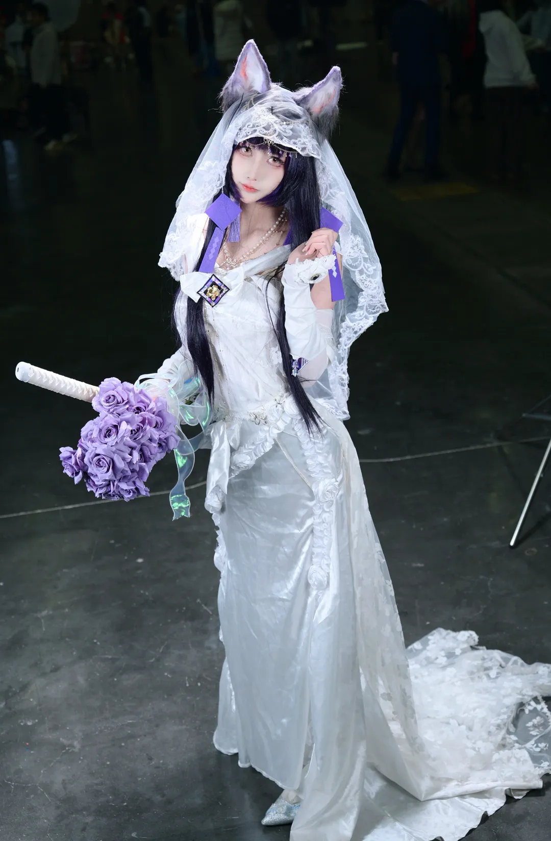 [Musashi cosplay] White Veil and Purple Flowers: Yamato-Class Sakura Empire Bridal cosplay Styling in Azur Lane - Image 4