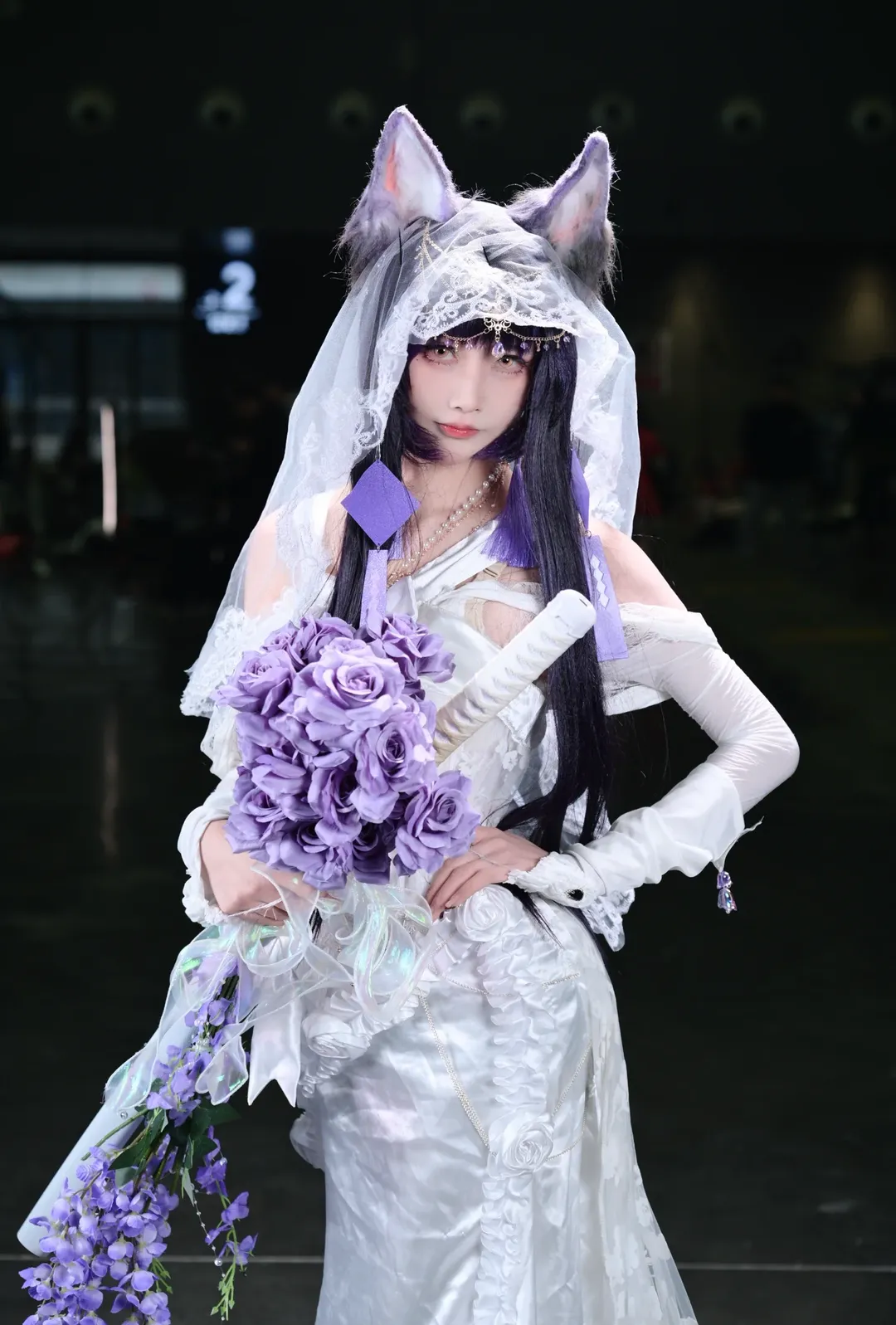 [Musashi cosplay] White Veil and Purple Flowers: Yamato-Class Sakura Empire Bridal cosplay Styling in Azur Lane - Image 7