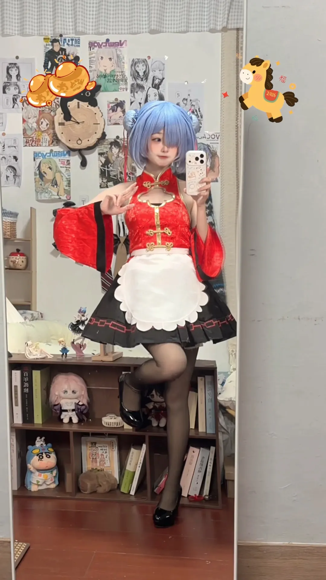 【蕾姆cos】换上中华风旗袍女仆装，红黑金配色太喜庆了