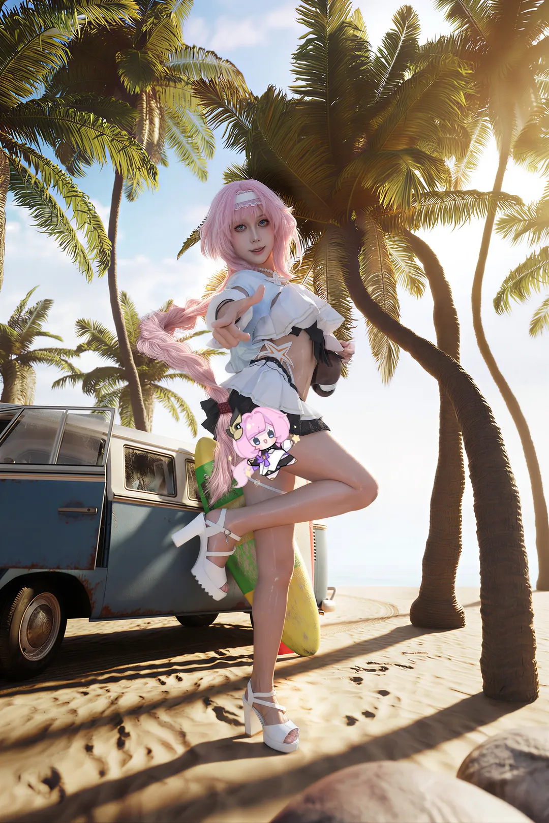 【爱莉希雅cos】夏日海边的粉色妖精与你相遇 - 第 2 张